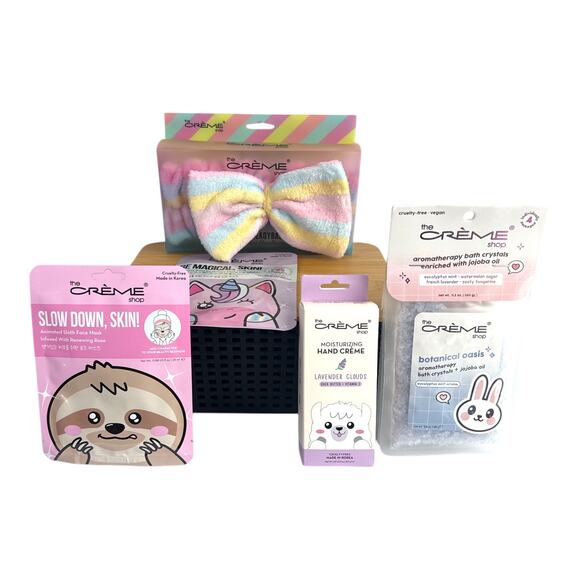The Crème Shop Other - Crème Shop Spa Gift Bundle with Bamboo Bin Masks Bath Crystals Hand Cream NEW